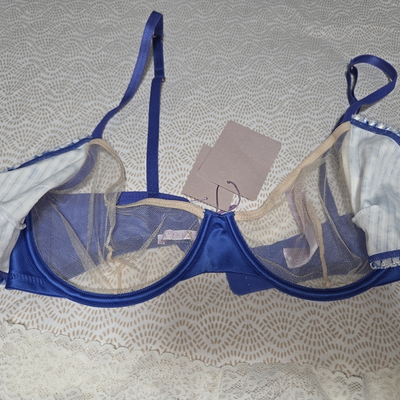 NWT Savage X Fenty Blue and White Lingerie Bra Size 36D, Panties M - Picture 9 of 9